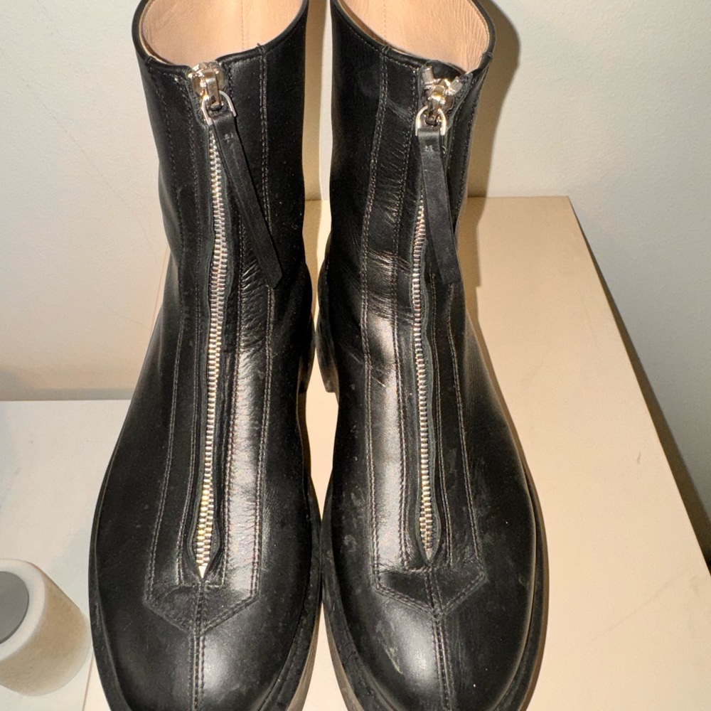 Black Leather Zip-Up Boots